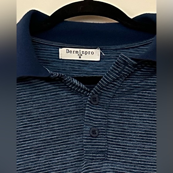 Derminpro Men’s Blue and white striped Polo shirt- M - Picture 3 of 3
